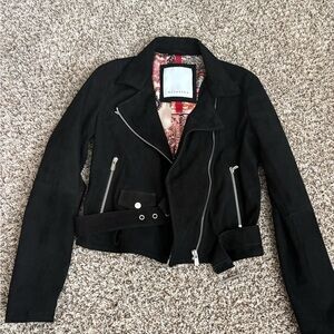 Blusotto Sleek Black Leather Jacket with Silver Accents